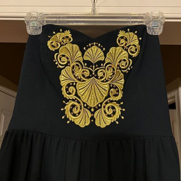 Lilly Pulitzer Janelle Black Onyx Gold Metallic Strapless Crepe Jumpsuit Size 4 - Picture 9 of 9